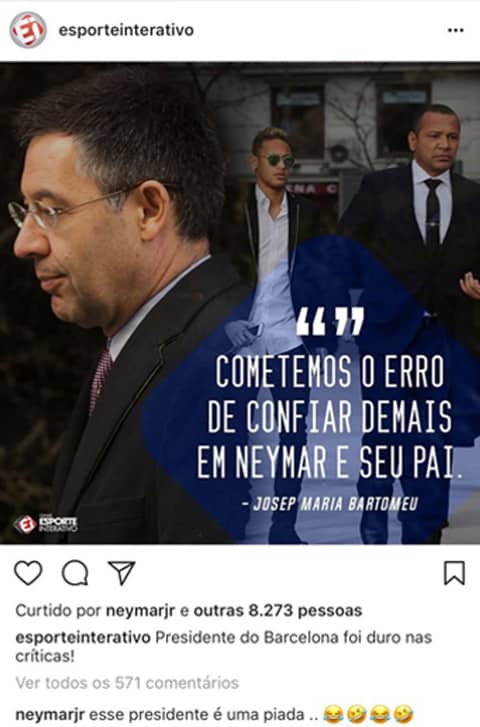 Phát ngôn của Bartomeu và lời phản biện của Neymar