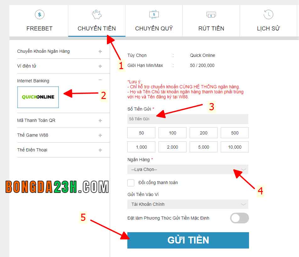Cách nạp tiền vào tài khoản cá độ bóng đá trực tuyến qua Internet Banking Quick Online, w88, nhà cái w88, nhà cái uy tín, nạp tiền w88, gửi tiền w88, nạp tiền vào tài khoản cá độ, nạp tiền vào tài khoản cá cược
