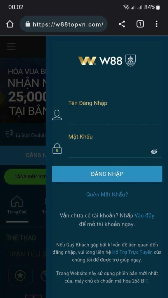 Đăng nhập tài khoản cá cược bóng đá online tại w88