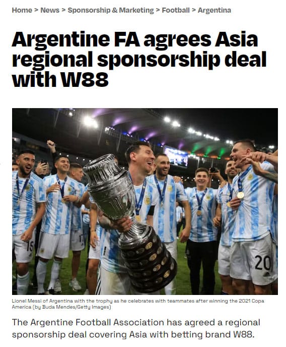 w88 sponsors argentina worldcup 2022